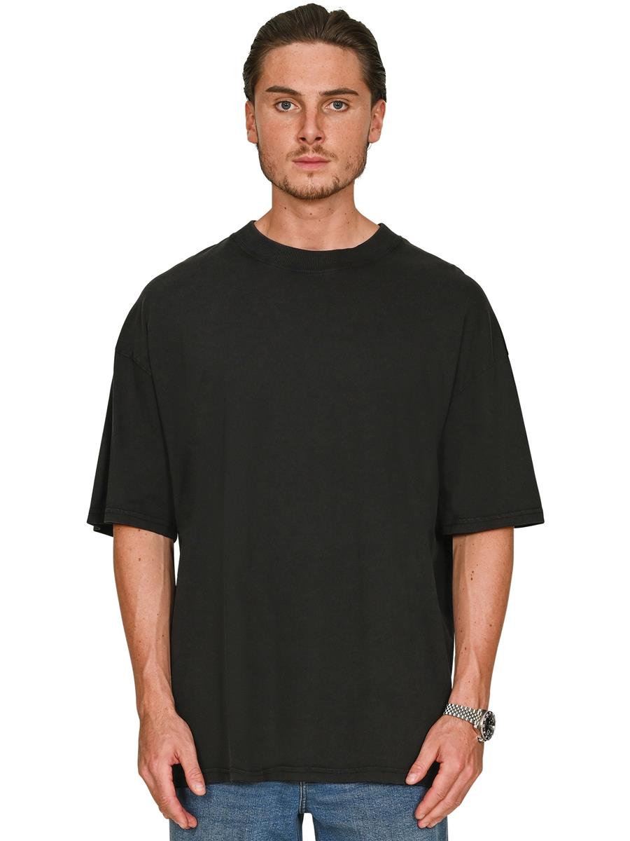 Ringspun 150 Acid Wash Oversize Extended Neck T — Acid Black