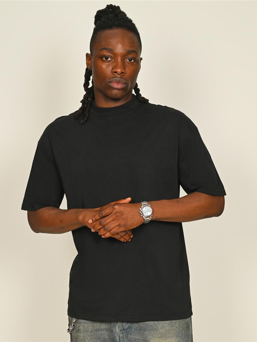 Ringspun Combed 180 Acid Wash Oversize Extended Neck Tall T — Acid Black