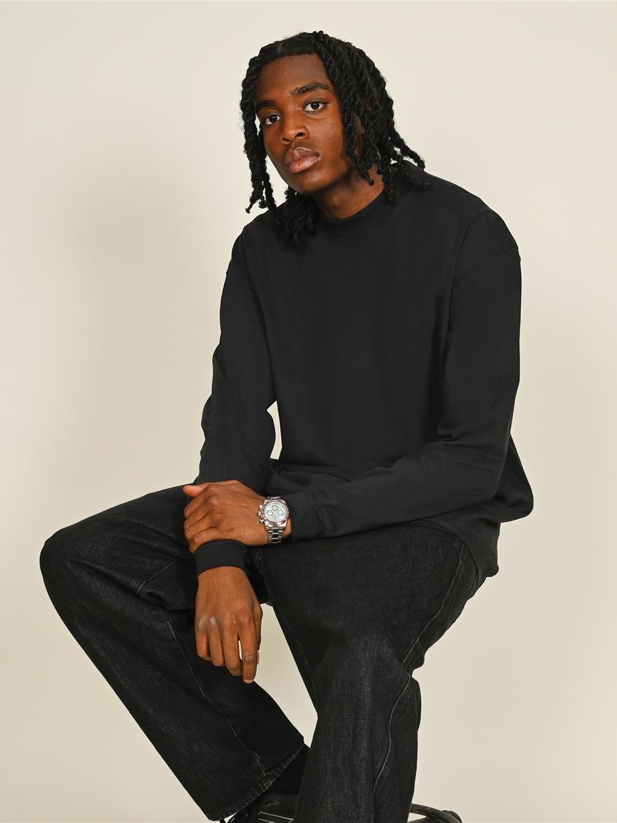 Ringspun Combed 180 Acid Wash Oversize Extended Neck Long Sleeve T — Acid Black