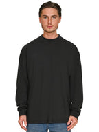 Ringspun Combed 180 Acid Wash Oversize Extended Neck Long Sleeve Tall T — Acid Black