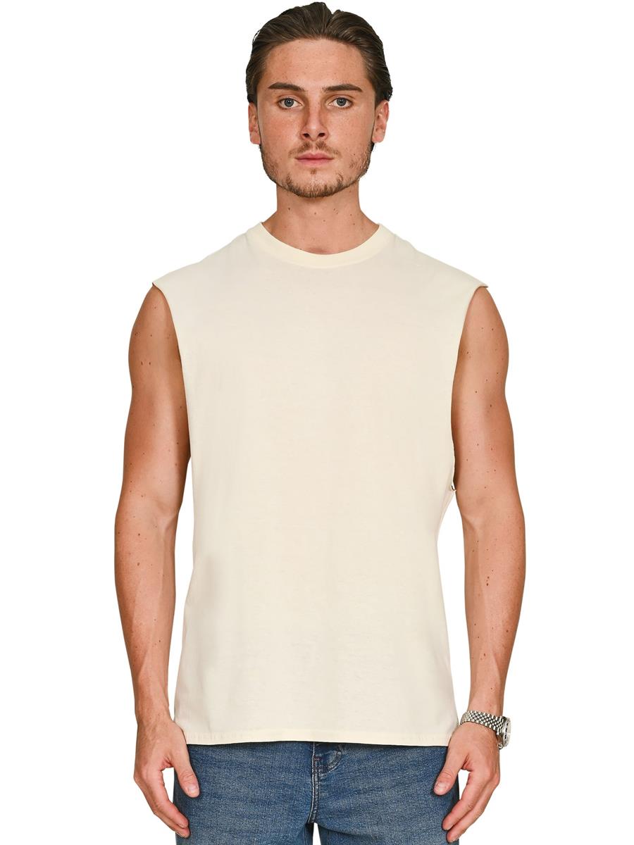 Ringspun Core 150 Droparm Raw Edge Tank — Ecru