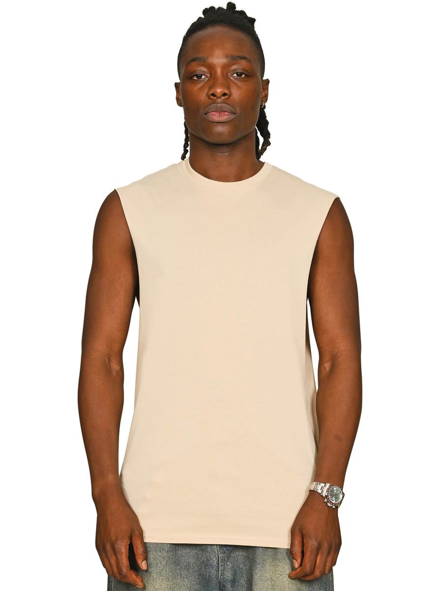 Ringspun Core 150 Droparm Raw Edge Tall Tank — Sand