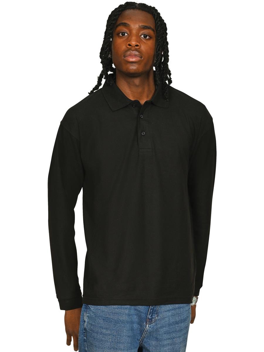 Long Sleeve Polo 190gm — Black