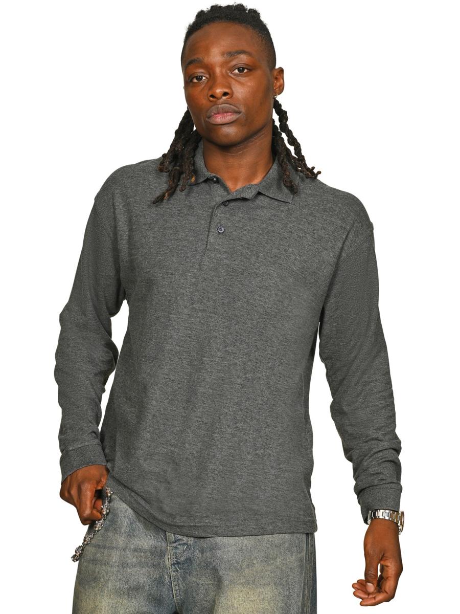 Long Sleeve Polo 190gm — Dk Heather