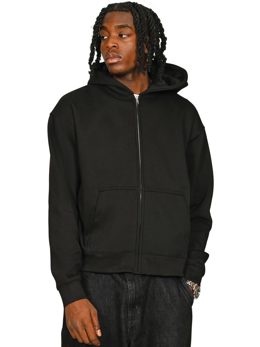 Premium Combed 330 Boxy Oversize Zip Hood — Black