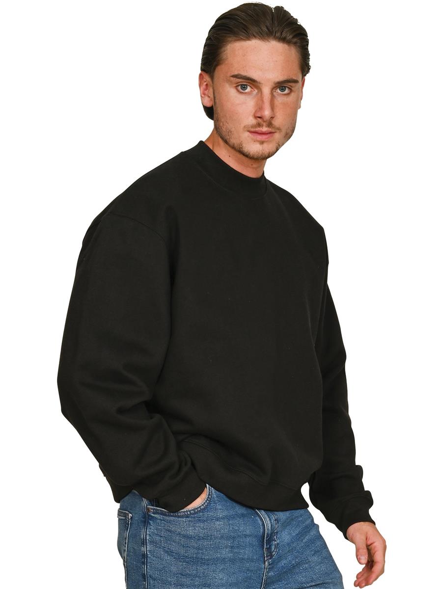 Premium Combed 450 Boxy Oversized Extended Neck Sweatshirt — Black