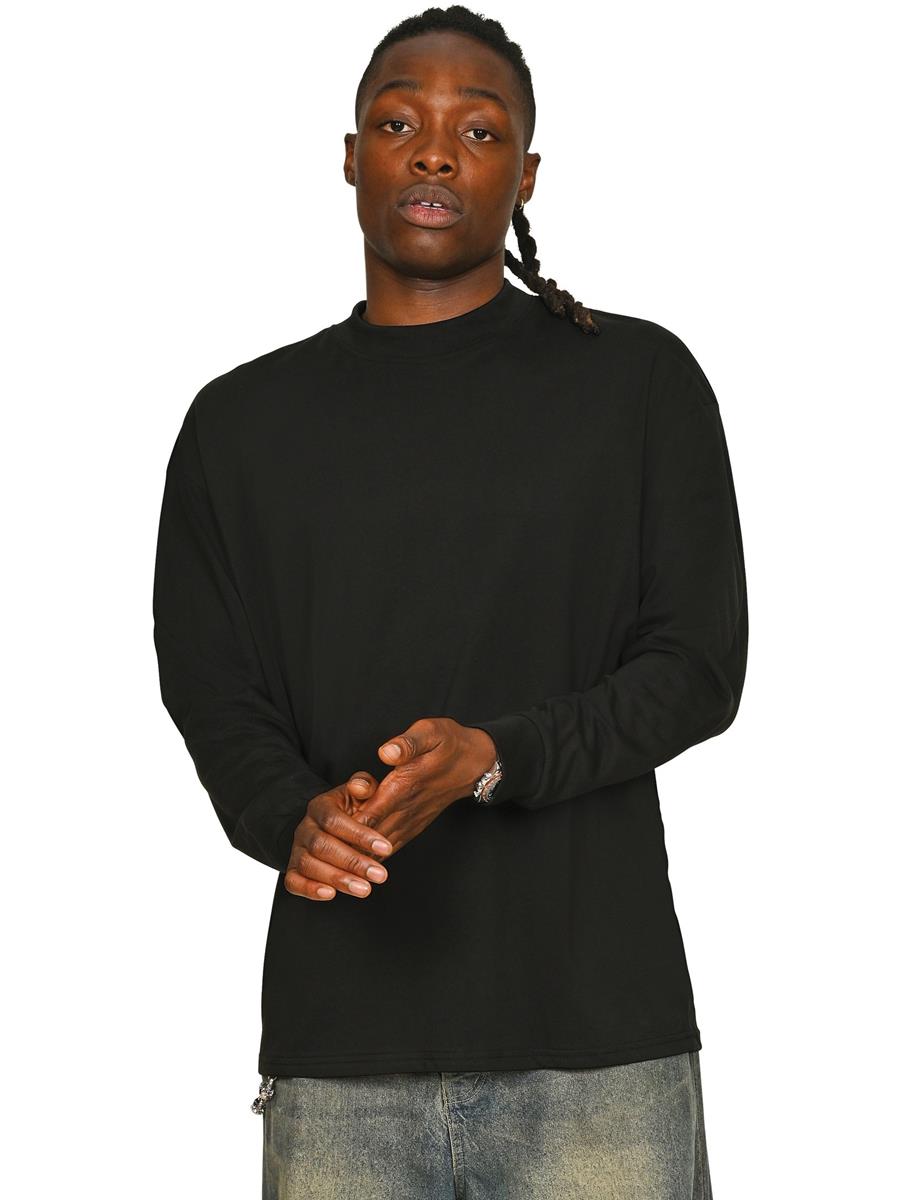 Ringspun Combed 180 Oversize Extended Neck Long Sleeve T — Black