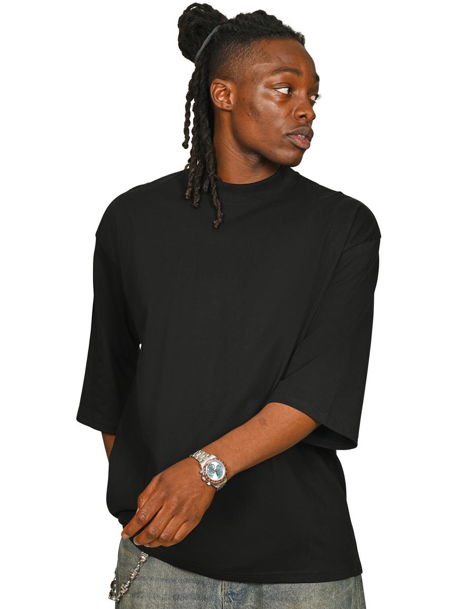Ringspun Combed 220 Oversize Extended Neck Half Sleeve T — Black