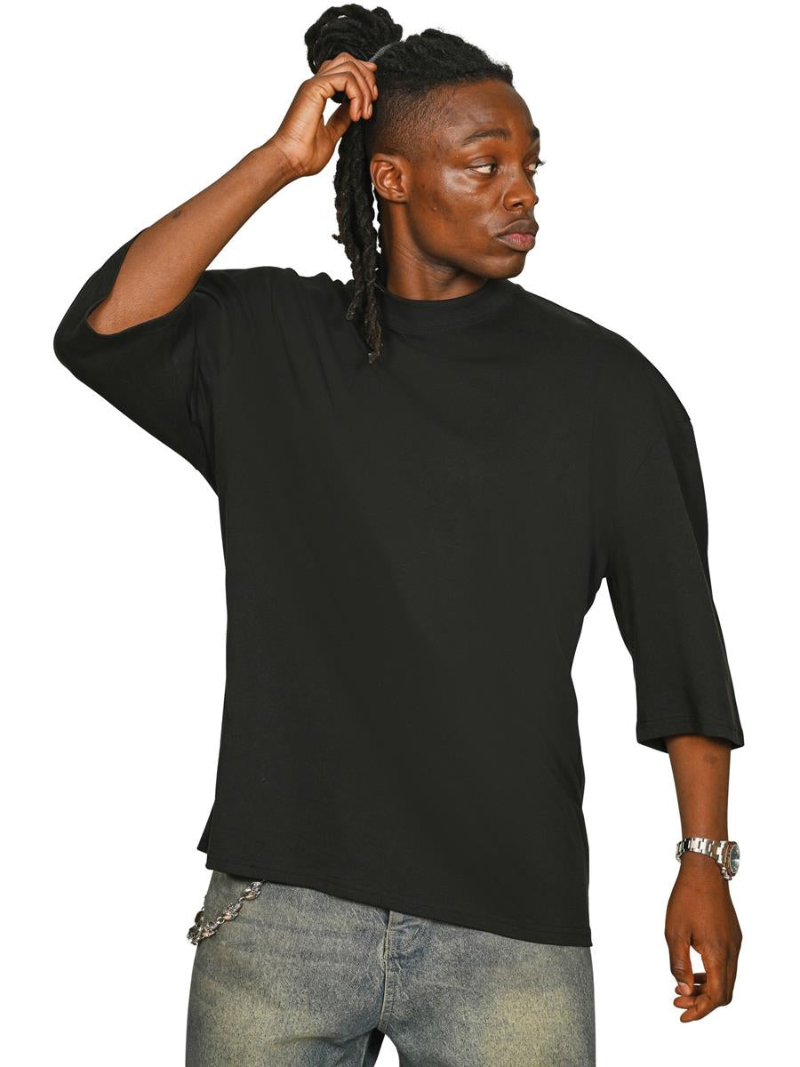 Ringspun Combed 220 Oversize Extended Neck Half Sleeve Tall T — Black
