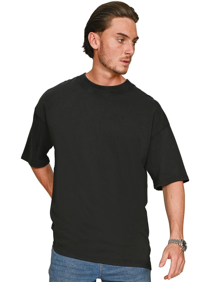 Ringspun 150 Acid Wash Oversize Extended Neck T — Acid Black