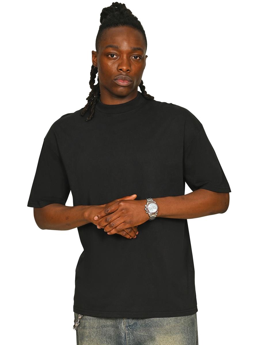 Ringspun Combed 180 Acid Wash Oversize Extended Neck Tall T — Acid Black