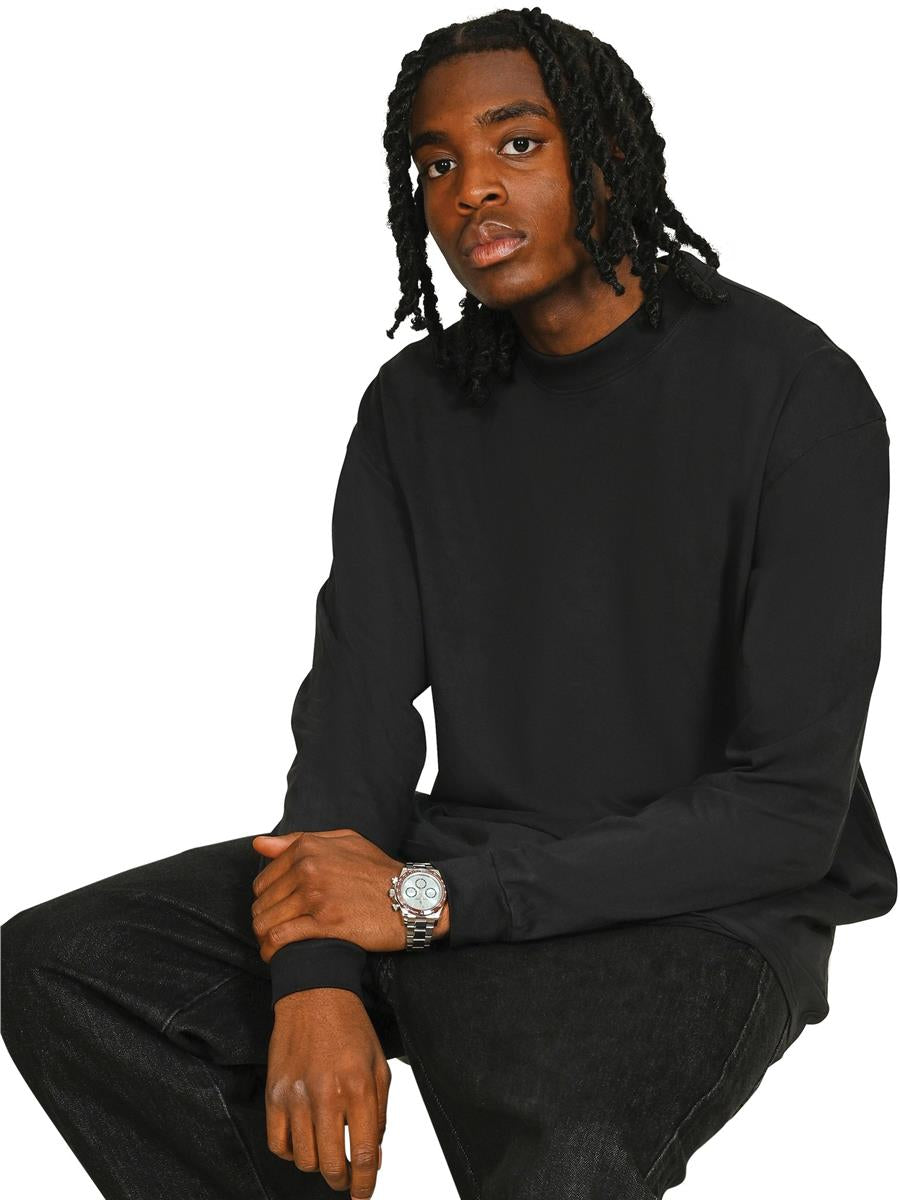 Ringspun Combed 180 Acid Wash Oversize Extended Neck Long Sleeve T — Acid Black