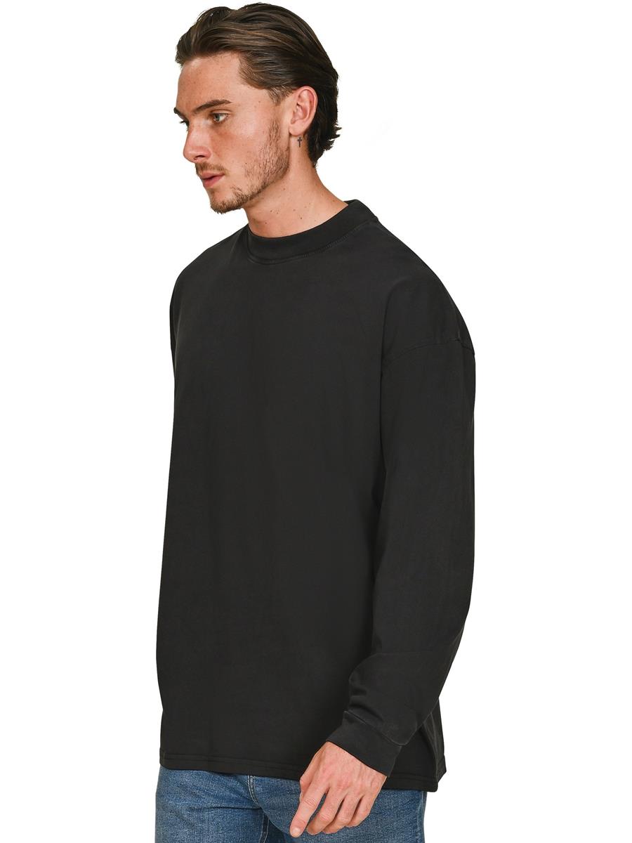 Ringspun Combed 180 Acid Wash Oversize Extended Neck Long Sleeve Tall T — Acid Black