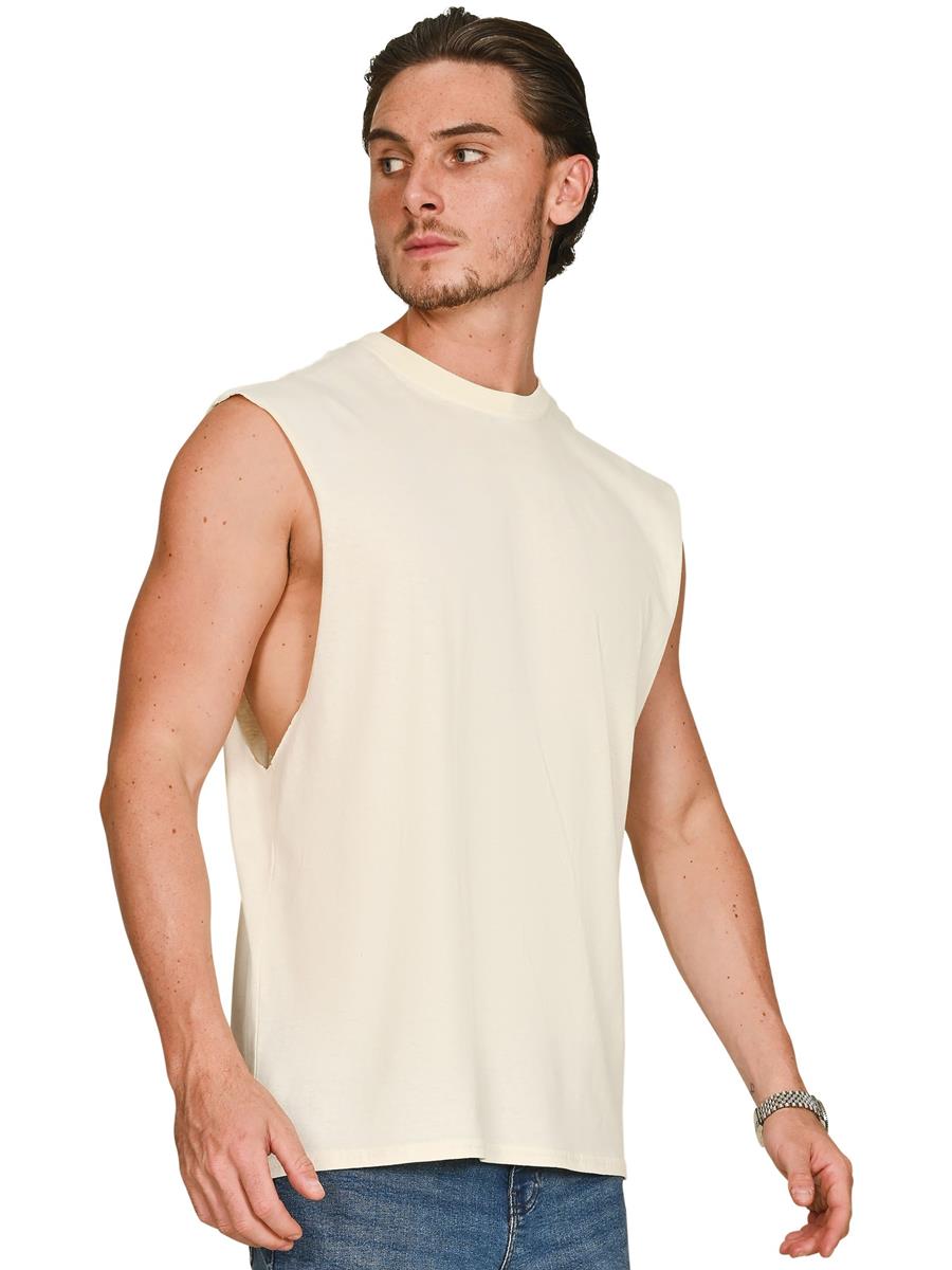 Ringspun Core 150 Droparm Raw Edge Tank — Ecru