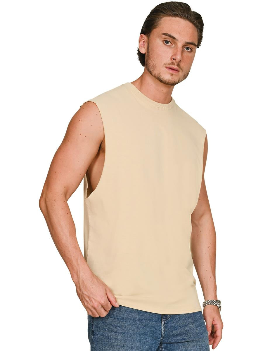 Ringspun Core 150 Droparm Raw Edge Tank — Sand