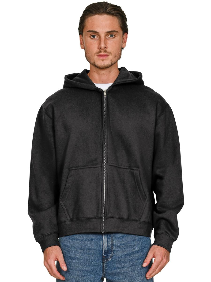 Premium Combed 330 Acid Wash Boxy Oversize Zip Hood — Acid Black