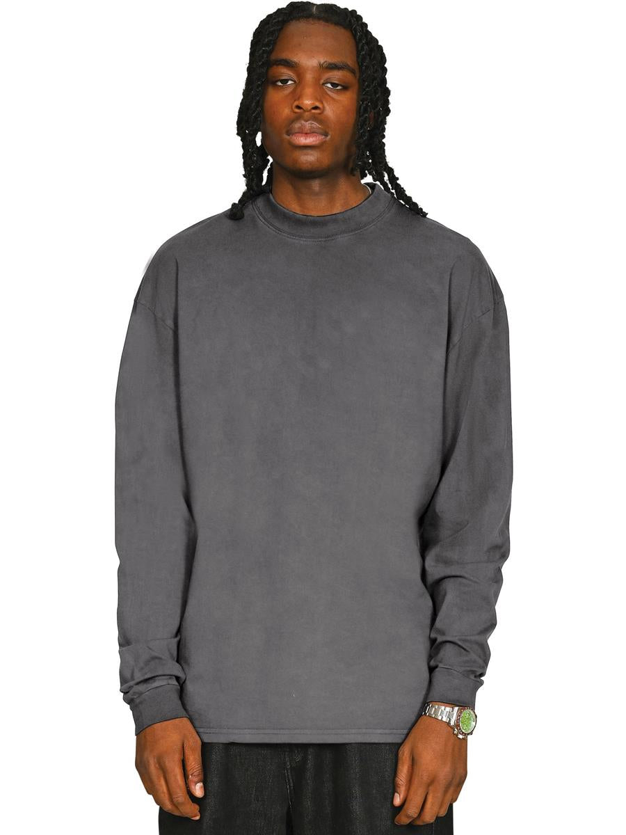 Ringspun Combed 180 Acid Wash Oversize Extended Neck Long Sleeve T — Acid Charcoal