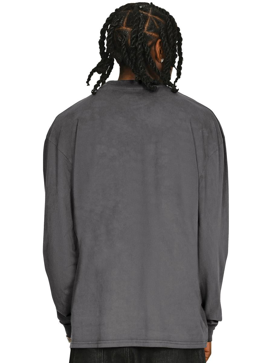 Ringspun Combed 180 Acid Wash Oversize Extended Neck Long Sleeve T — Acid Charcoal
