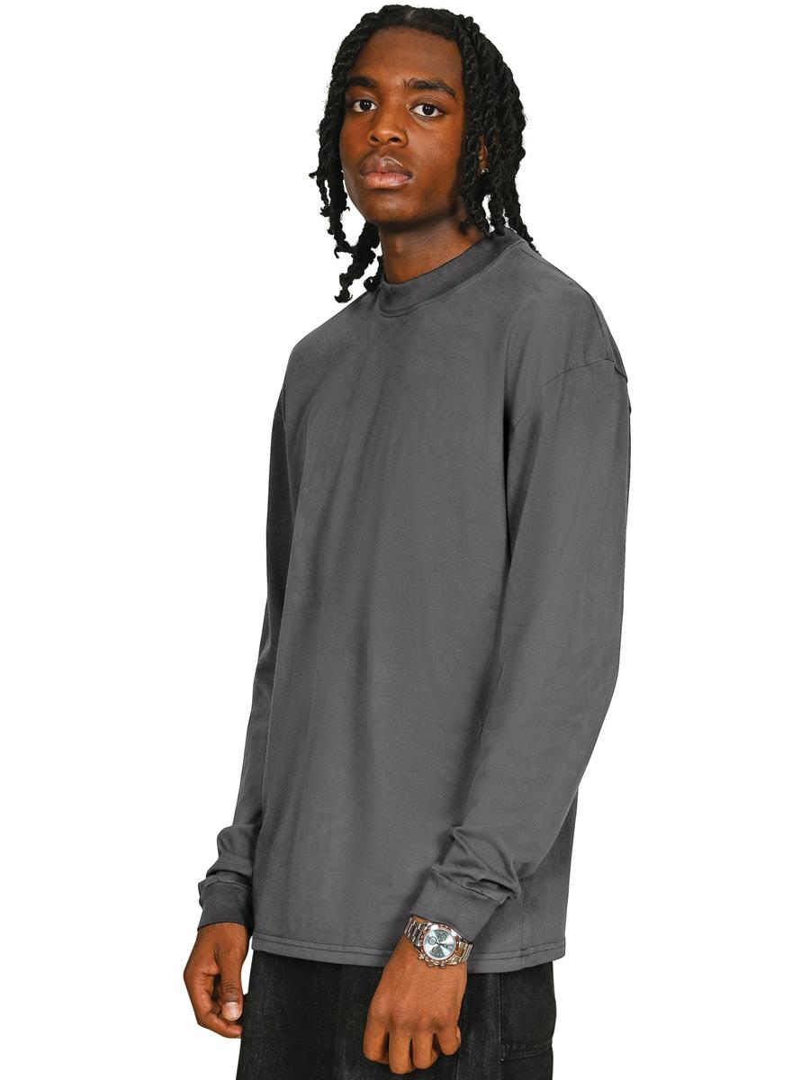Ringspun Combed 180 Acid Wash Oversize Extended Neck Long Sleeve T — Acid Charcoal