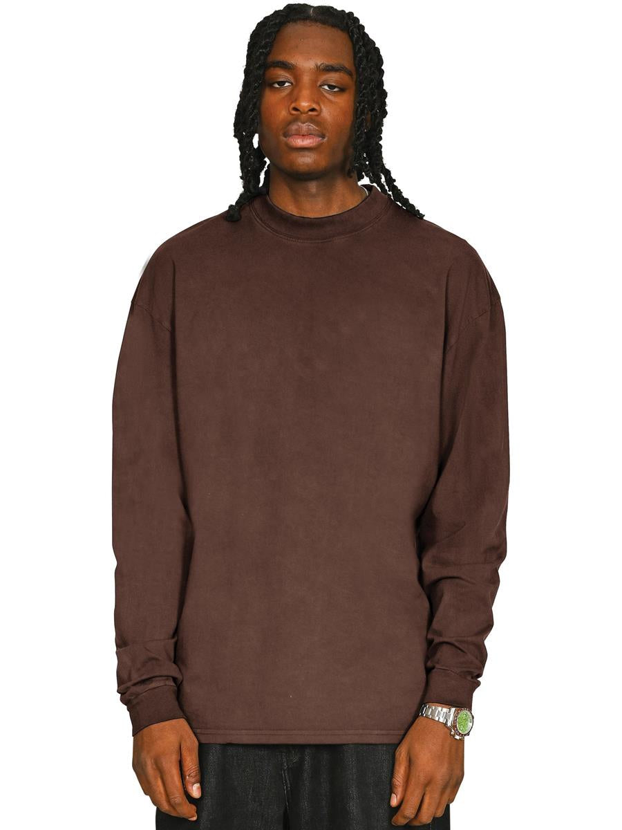 Ringspun Combed 180 Acid Wash Oversize Extended Neck Long Sleeve T — Acid Chocolate