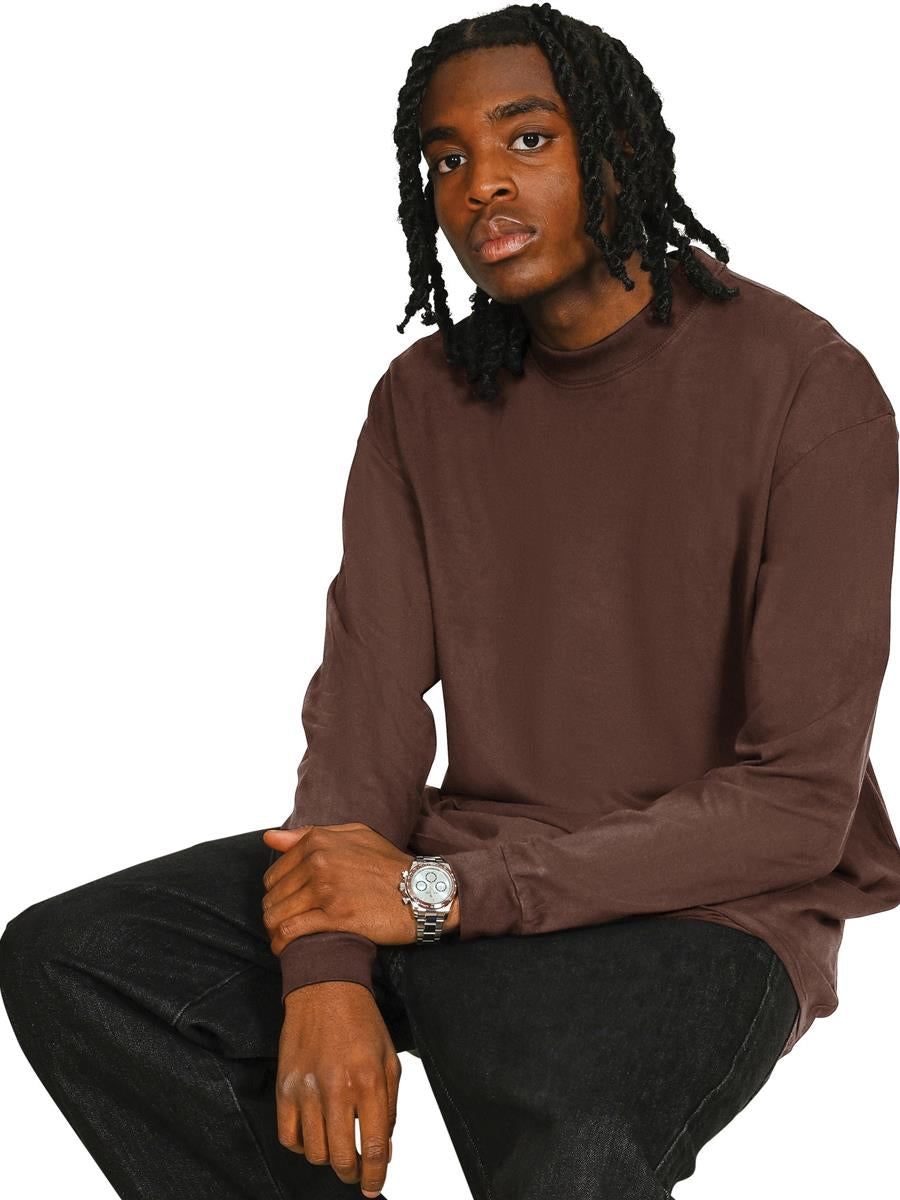 Ringspun Combed 180 Acid Wash Oversize Extended Neck Long Sleeve T — Acid Chocolate