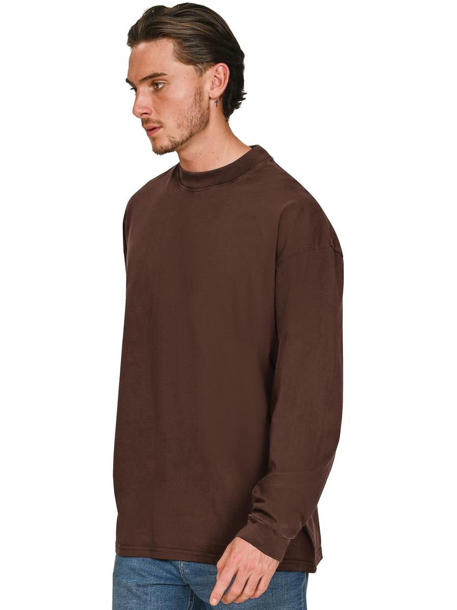 Ringspun Combed 180 Acid Wash Oversize Extended Neck Long Sleeve Tall T — Acid Chocolate