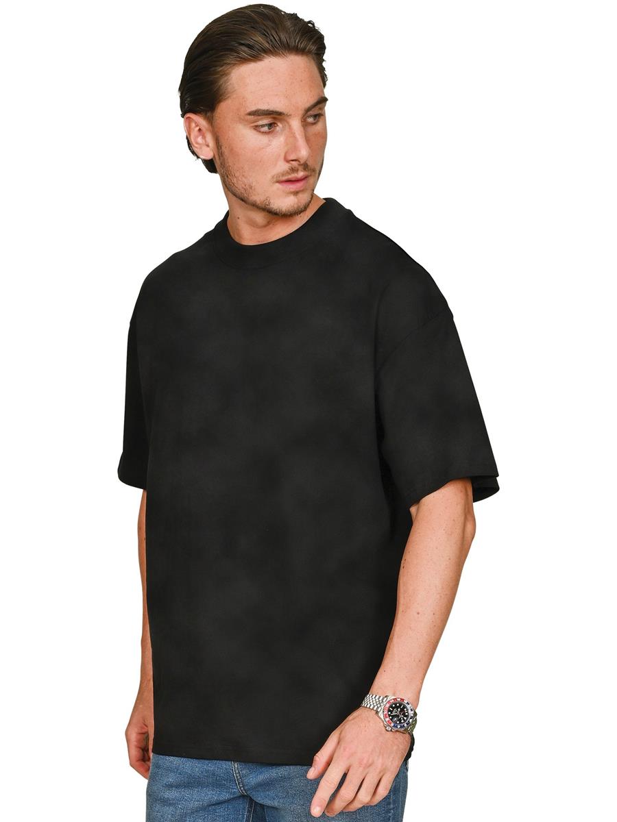 Ringspun Combed 220 Acid Wash Oversize Extended Neck T — Acid Black