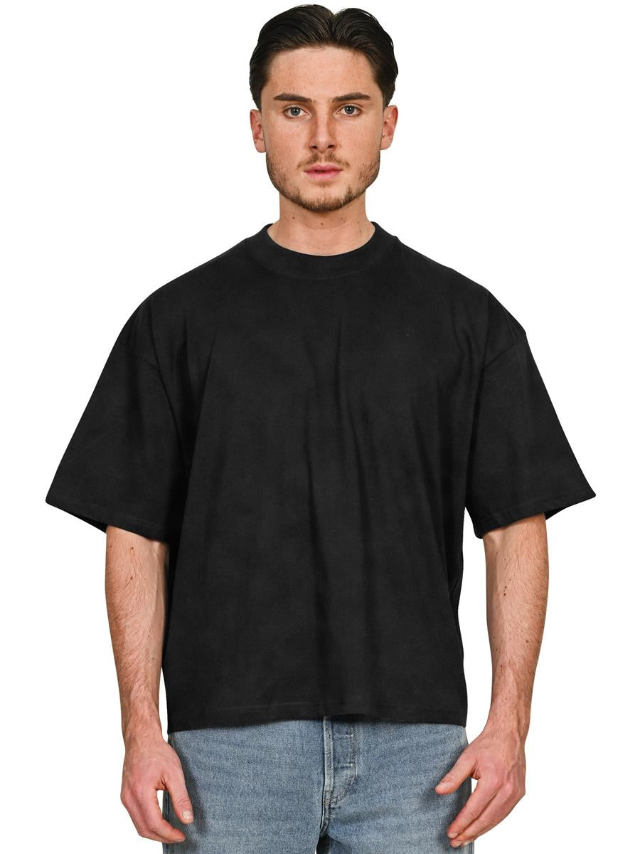 Ringspun Combed 220 Acid Wash Boxy Oversize Extended Neck T — Acid Black