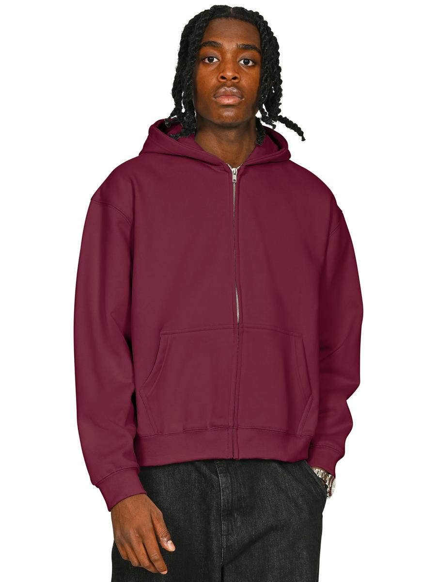 Premium Combed 450 Boxy Oversize Zip Hood — Burgundy