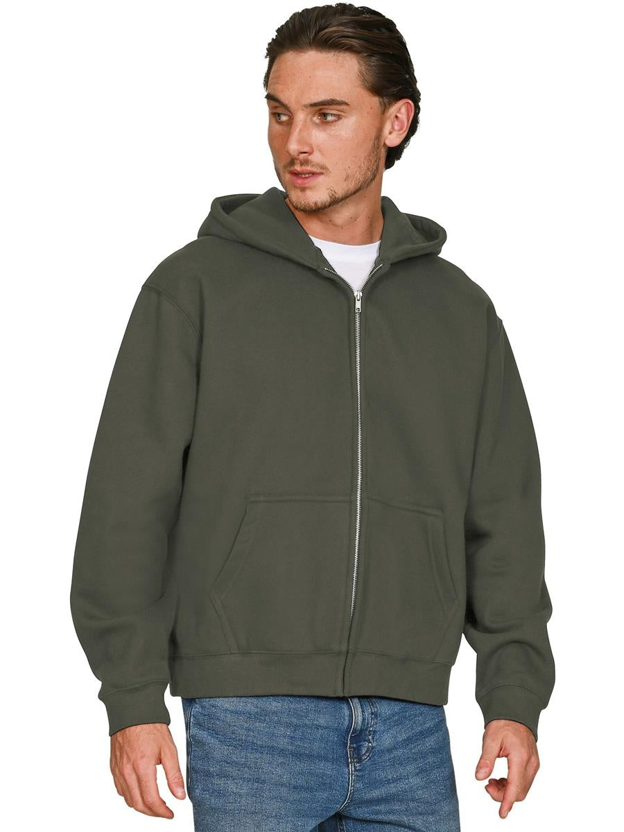 Premium Combed 450 Boxy Oversize Zip Hood — Khaki Olive