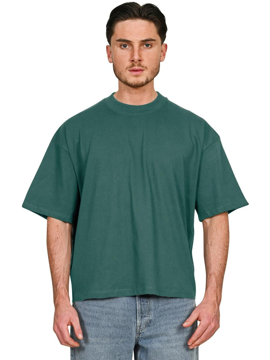 Ringspun Combed 220 Acid Wash Boxy Oversize Extended Neck T — Faded Rainforest Green