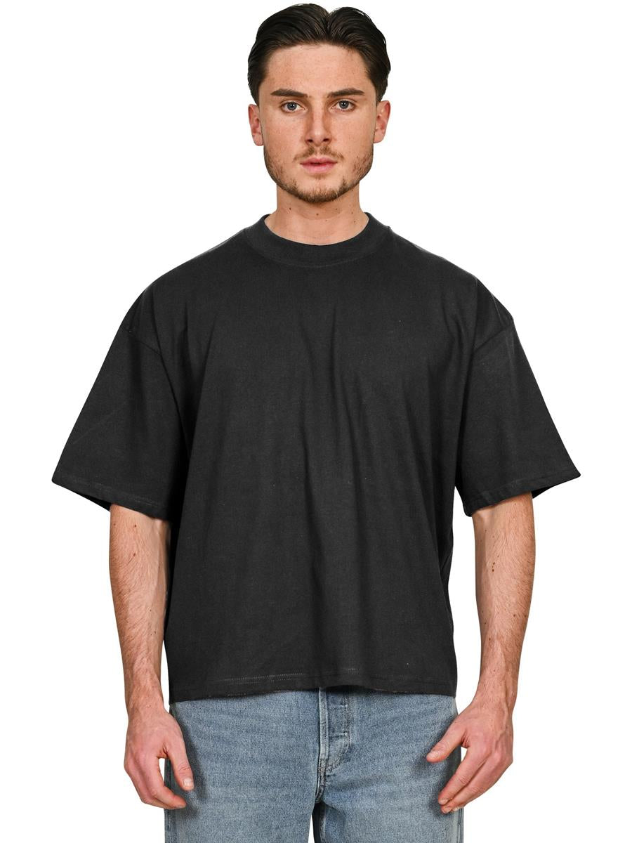 Ringspun Combed 220 Acid Wash Boxy Oversize Extended Neck T — Faded Black