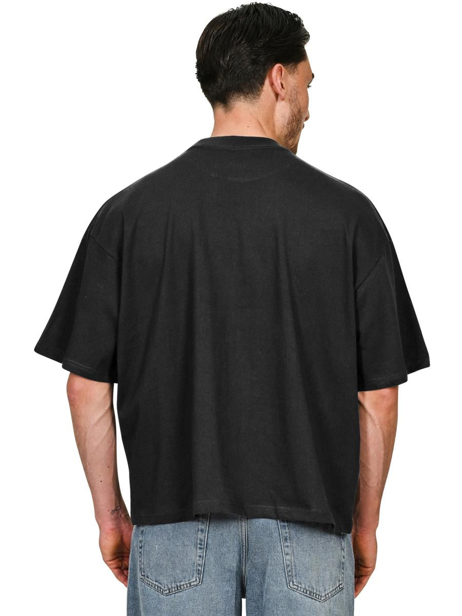 Ringspun Combed 220 Acid Wash Boxy Oversize Extended Neck T — Faded Black