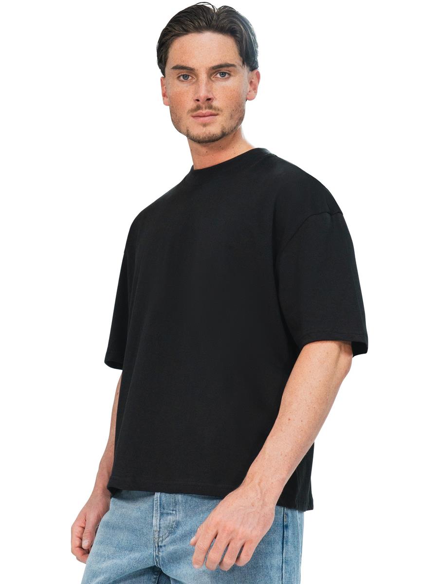 Ringspun Combed 220 Boxy Oversize Extended Neck T — Black