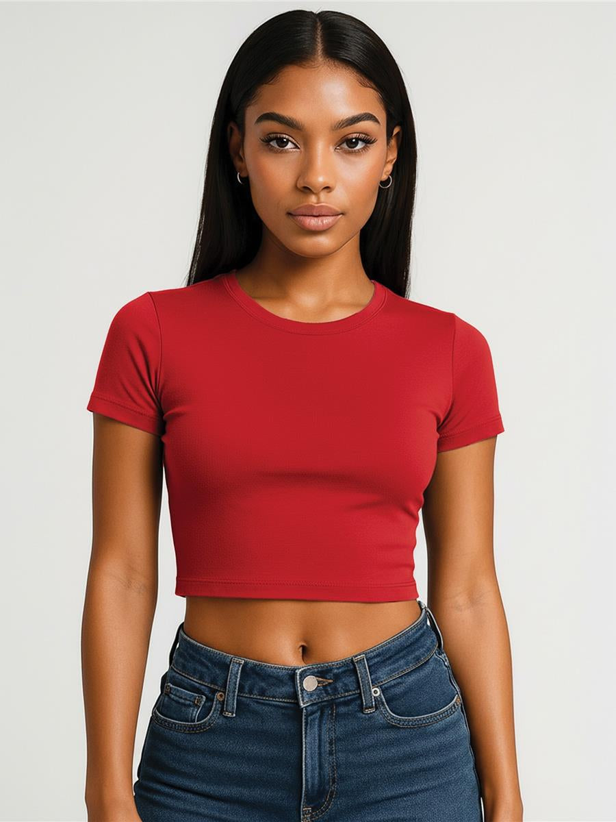 Ringspun Combed 220 Cropped Baby T Ladies — Red