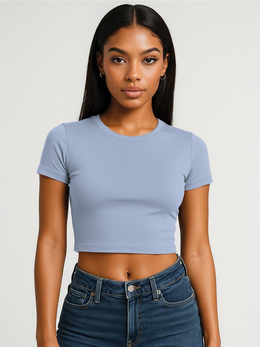 Ringspun Combed 220 Cropped Baby T Ladies — Pastel Blue
