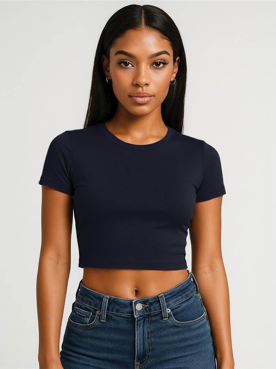 Ringspun Combed 220 Cropped Baby T Ladies — Navy