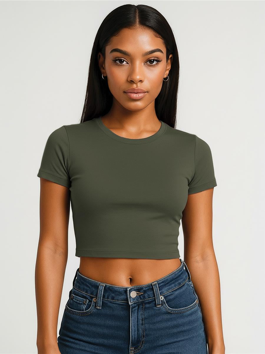 Ringspun Combed 220 Cropped Baby T Ladies — Khaki Olive