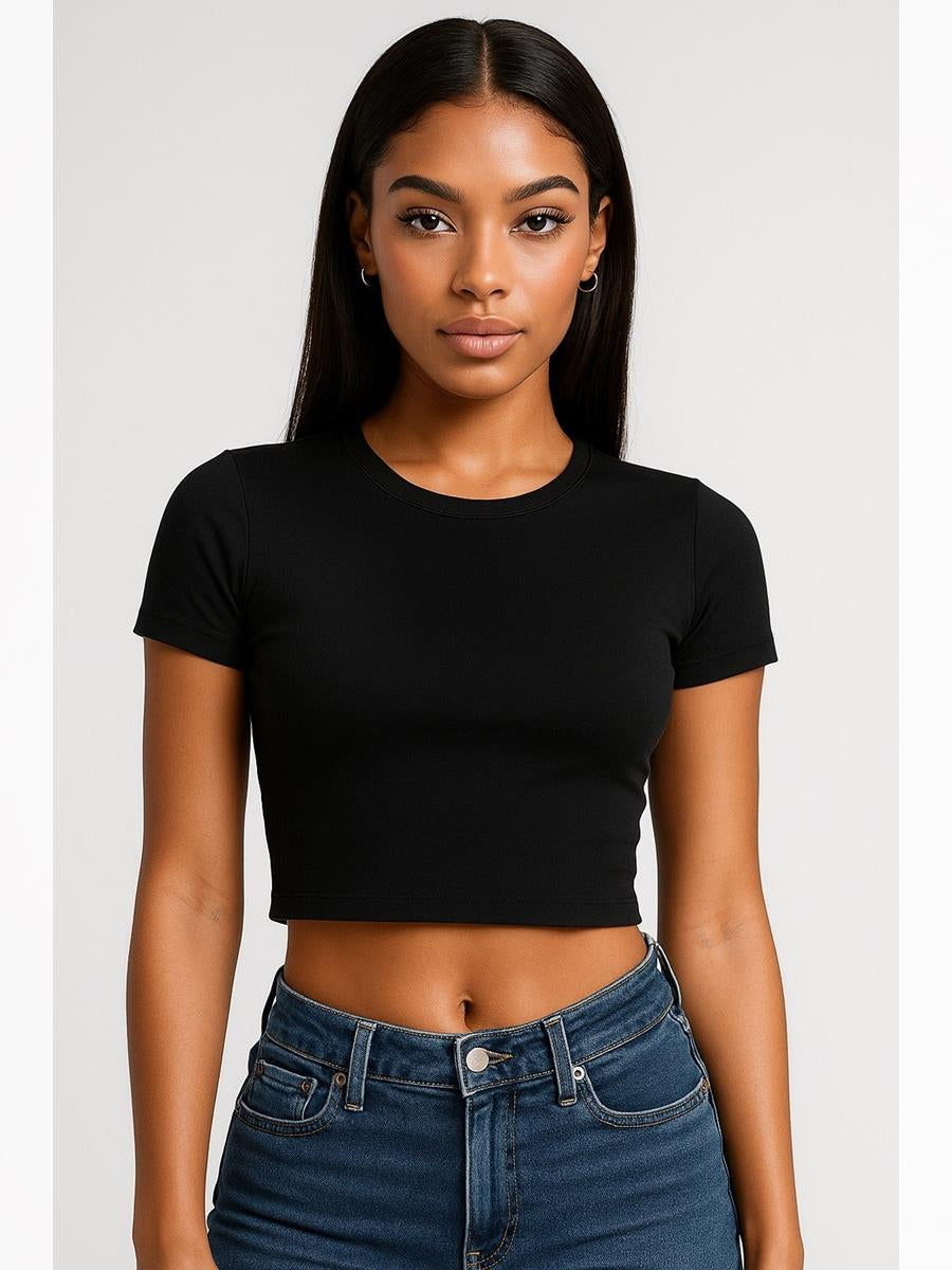 Ringspun Combed 220 Cropped Baby T Ladies — Black