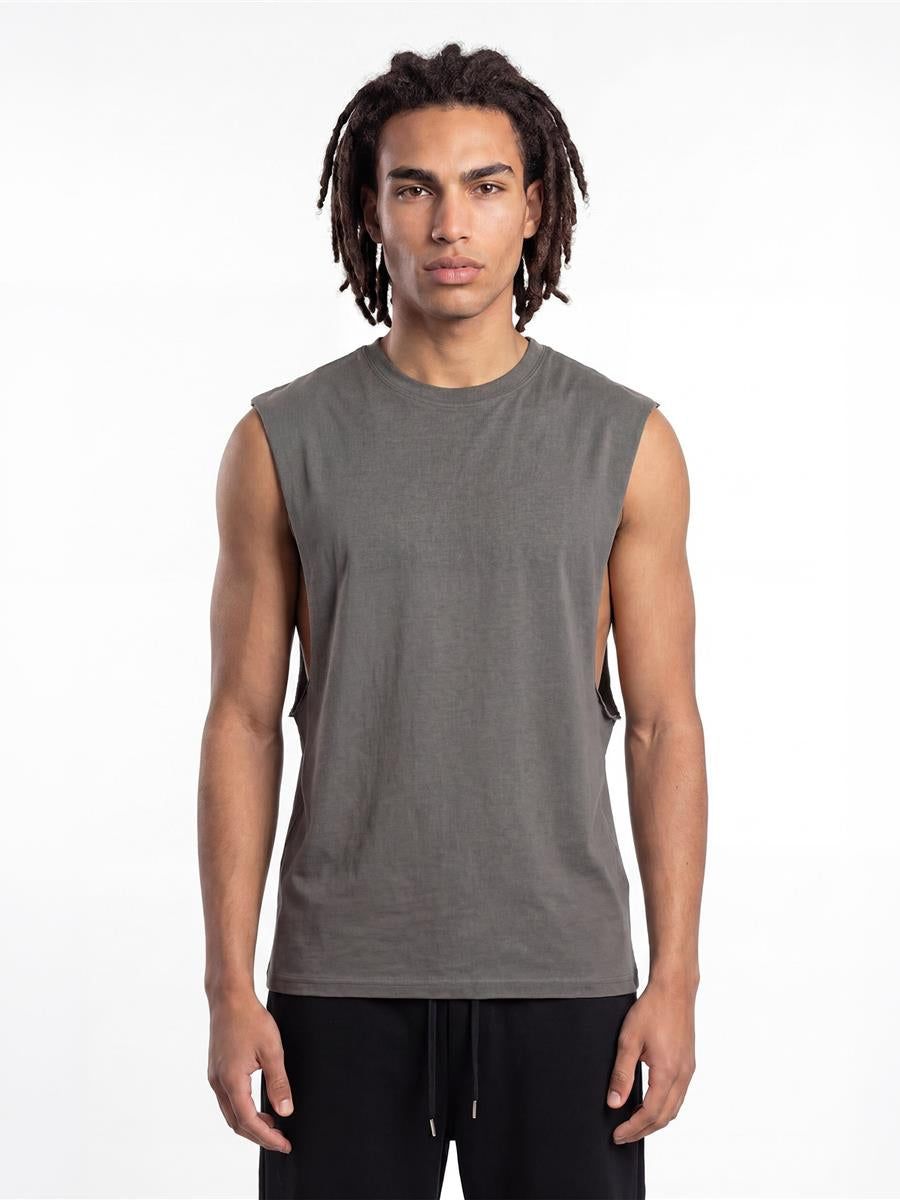Ringspun Combed Raw Edge Droparm 180 Tank — Charcoal