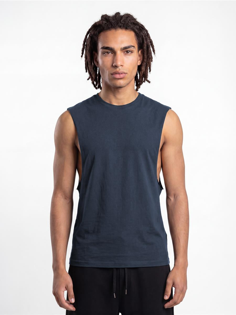 Ringspun Combed Raw Edge Droparm 180 Tank — Petrol Blue