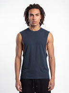 Ringspun Combed Raw Edge Droparm 180 Tank — Petrol Blue