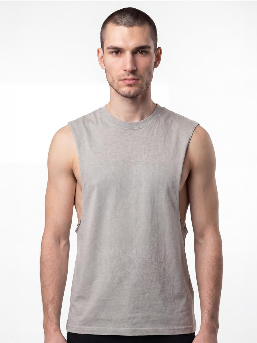 Ringspun Combed Raw Edge Droparm 180 Tank — Stone