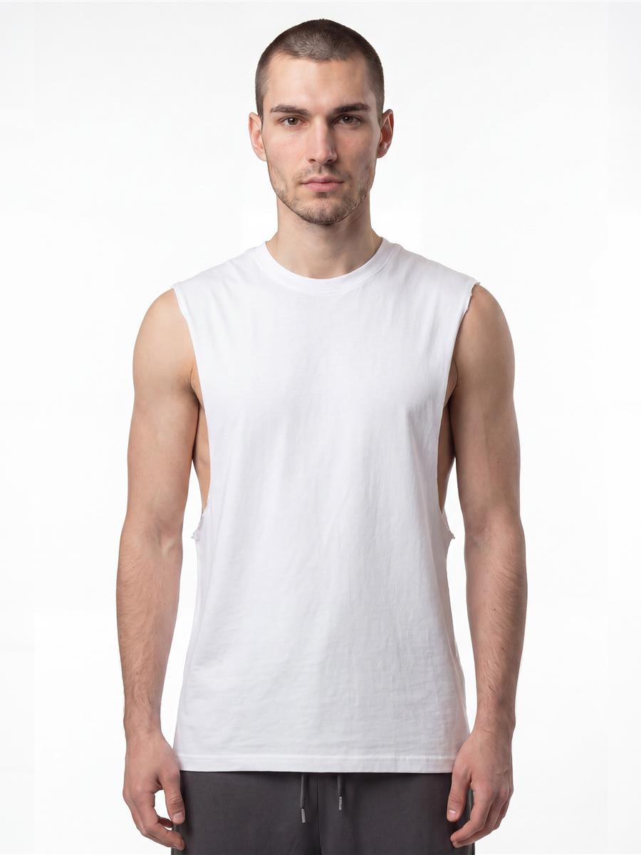 Ringspun Combed Raw Edge Droparm 180 Tank — White